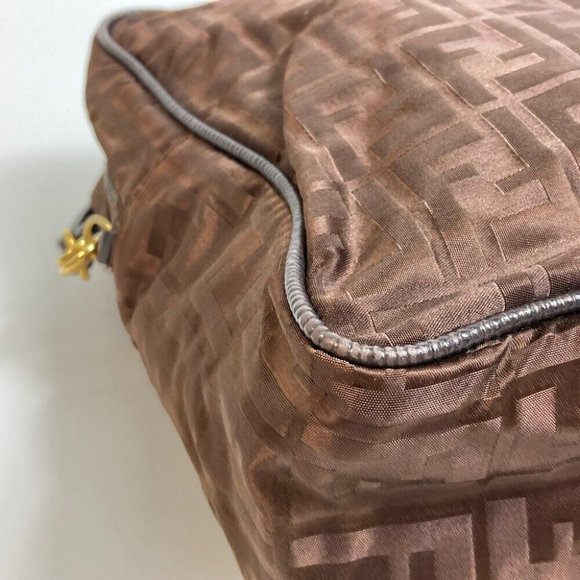 AUTH FENDI Zucca FF pattern 2WAY Shoulder Bag Tote Bag Nylon / Leather Brown - Picture 9 of 12